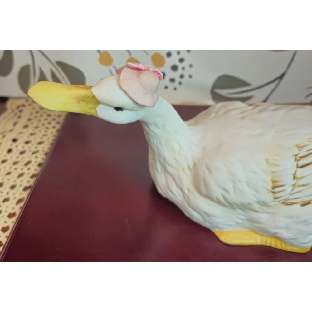Cottage Core Vintage White Ceramic Dapper Boy & Girl Ducks w/ Added Adornments
